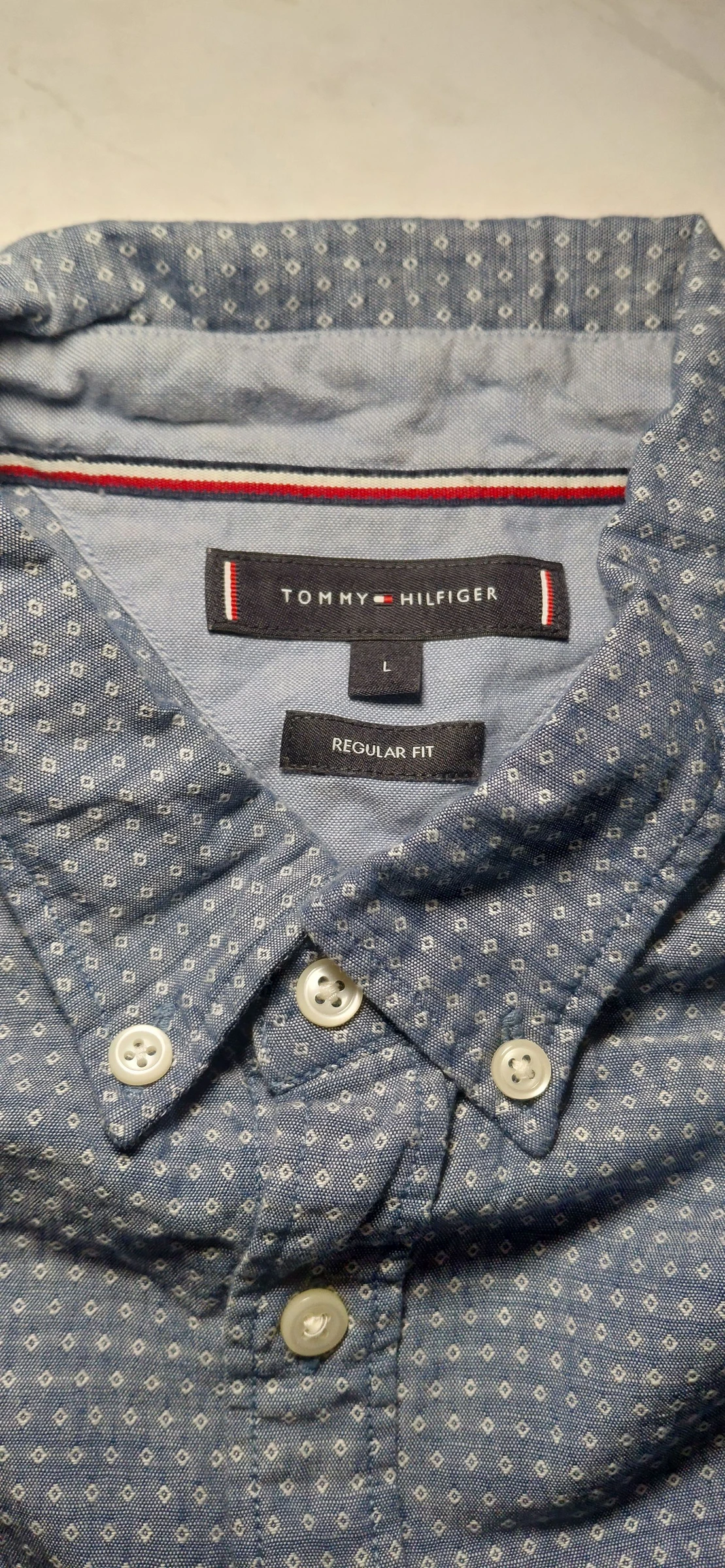 Tommy Hilfiger Men's Shirt L Regular Fit Blue Geometric Pattern | Preppy Old Money – photo 4